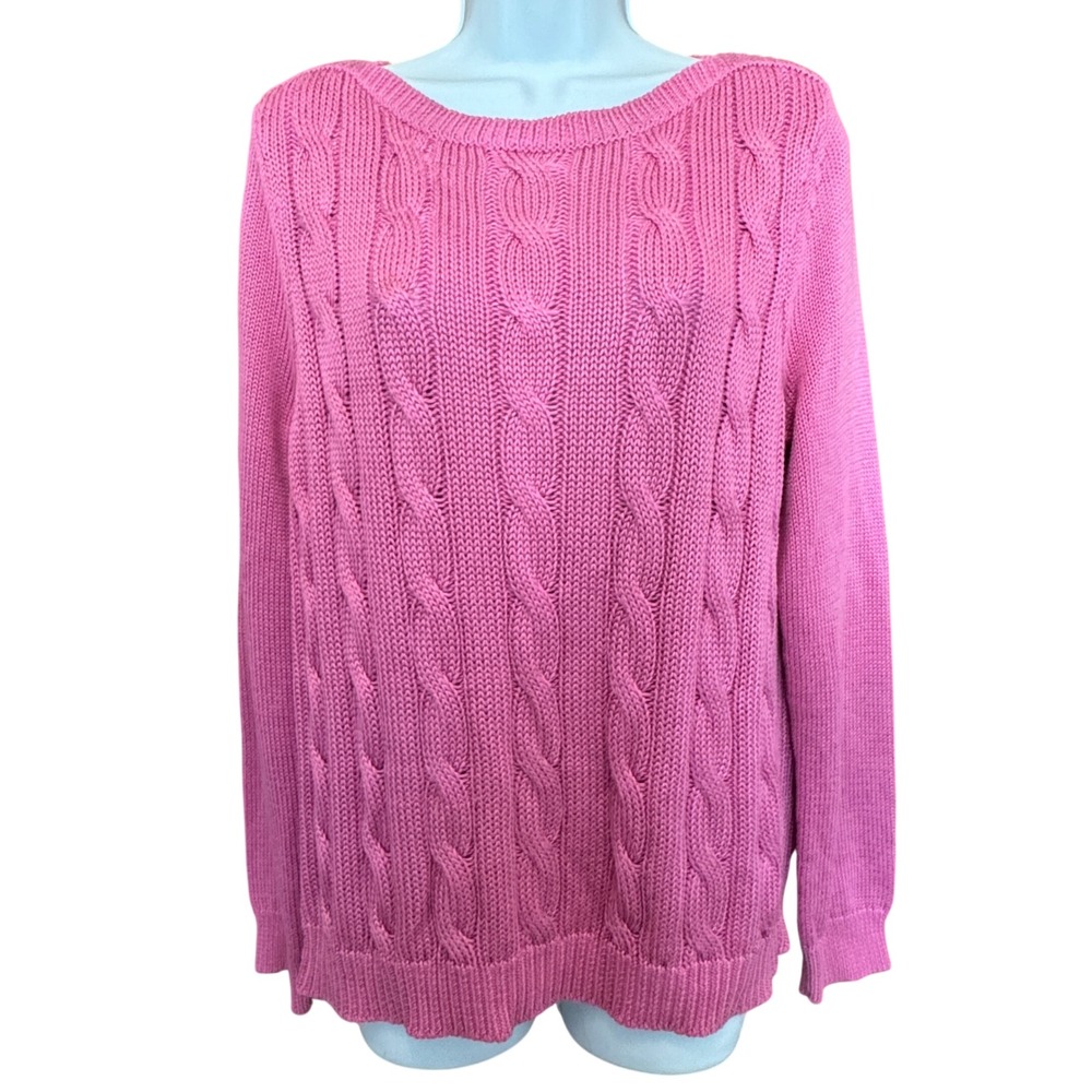 Lauren Ralph Lauren Cable Knit Sweater Women XL Vintage Y2K Coastal Preppy 90s